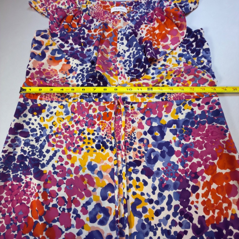 Calvin Klein Womens 8 Multi Color Abstract Leopard Print Ruffle Sheath Dress - Picture 8 of 9